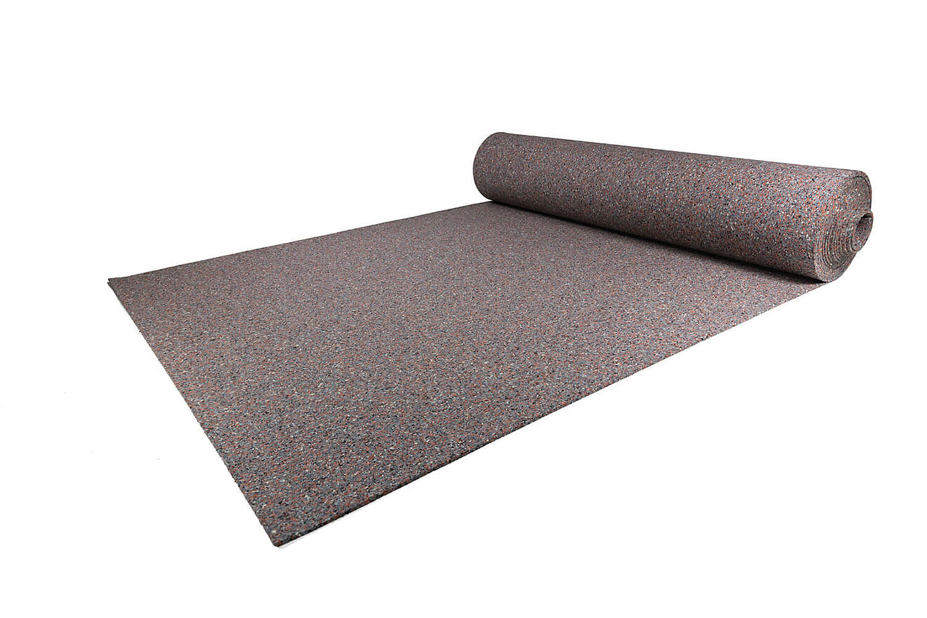 REGUPOL resist solid – Rubber Mat/Underlay for Construction & Roofing Rolled grey rubber mat “REGUPOL resist solid” on a white background